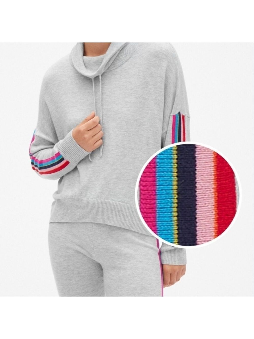 Love by Gap Gray Merino Wool Blend Slouchy Mock Neck Sweater Stripe Sleeves S